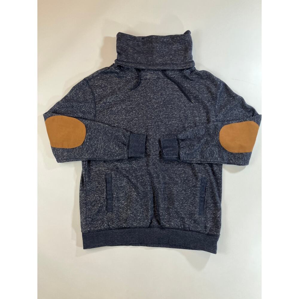 American Stitch Men XL Navy Heather Pullover Brown Elbow Patches Cowl Neck